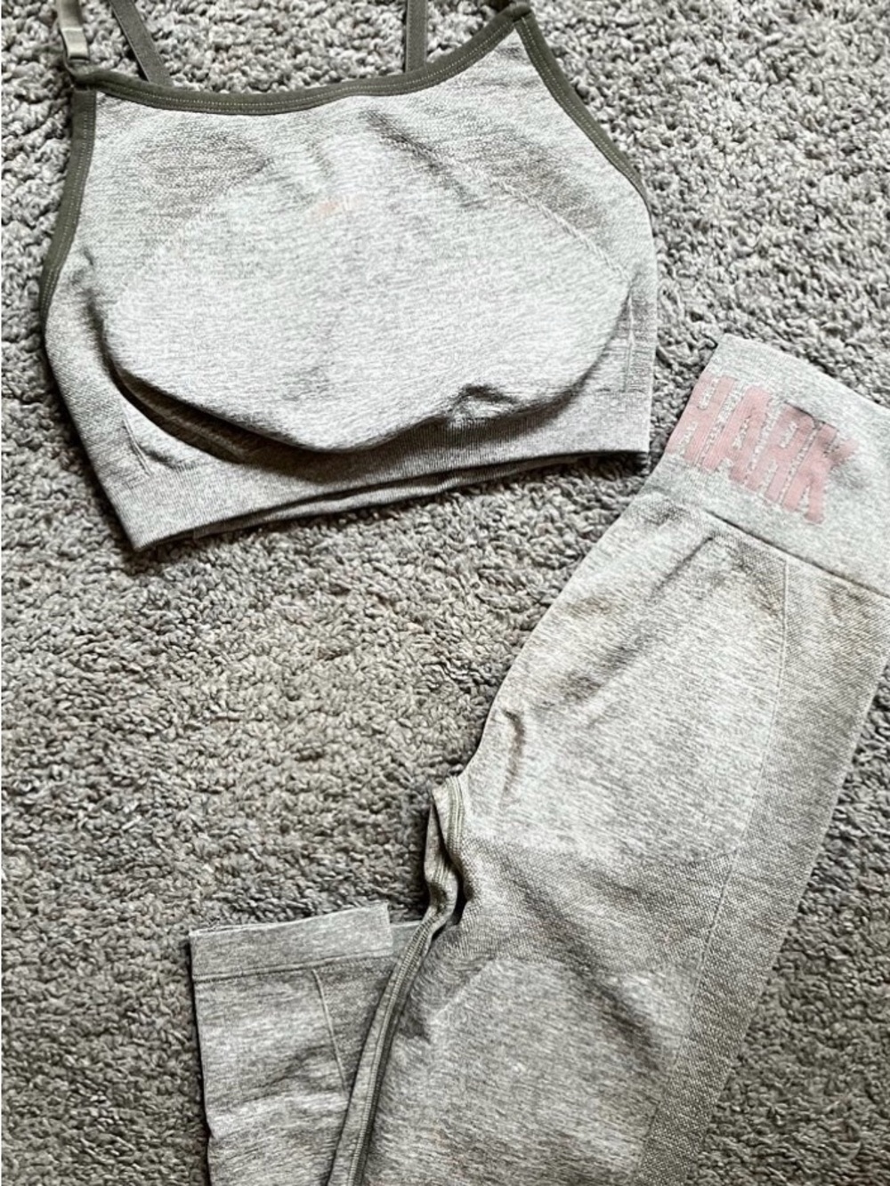 Gymshark Flex Grey Seamless Leggings with Pink Logo Cropped Tank